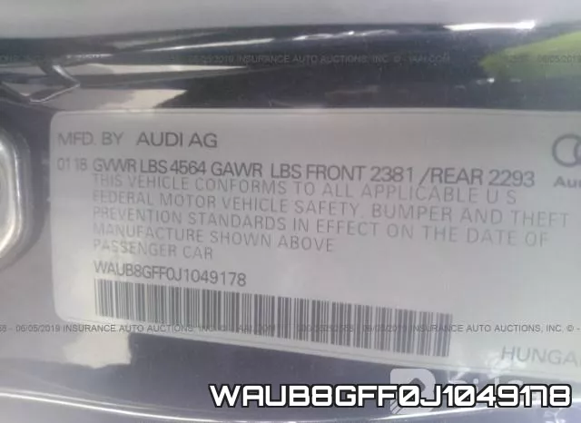 WAUB8GFF0J1049178 фото 10