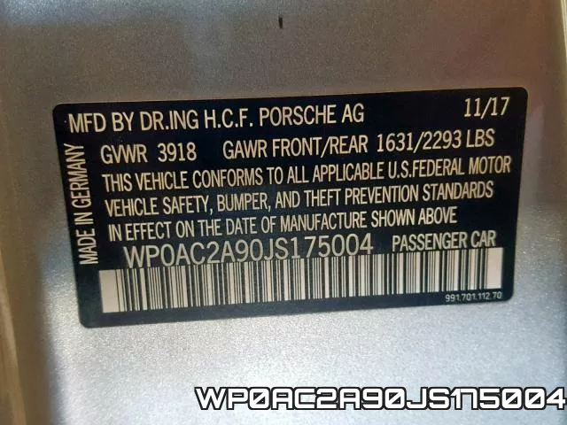 WP0AC2A90JS175004 фото 2