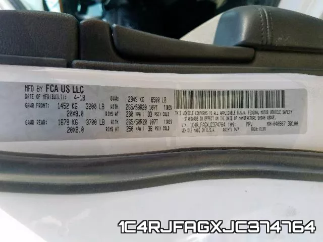 1C4RJFAGXJC374764 фото 2