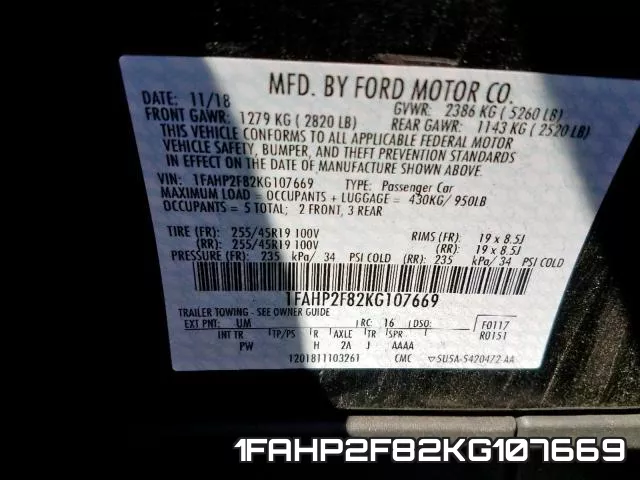 1FAHP2F82KG107669 фото 2