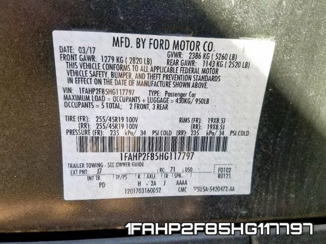 1FAHP2F85HG117797 фото 2