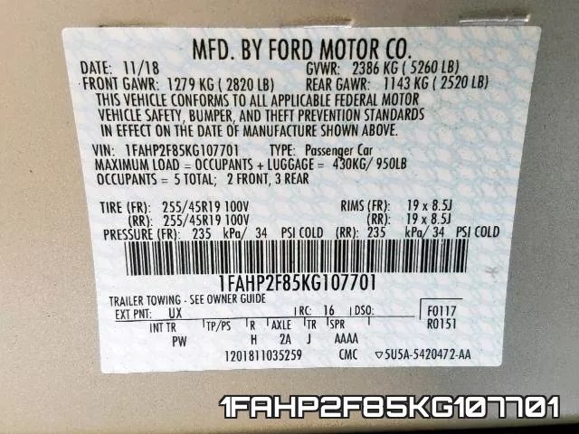1FAHP2F85KG107701 фото 2