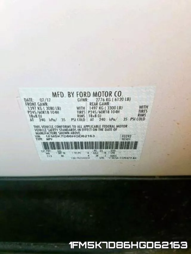 1FM5K7D86HGD62163 фото 2