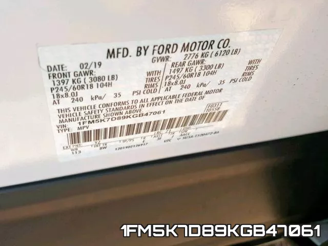 1FM5K7D89KGB47061 фото 2