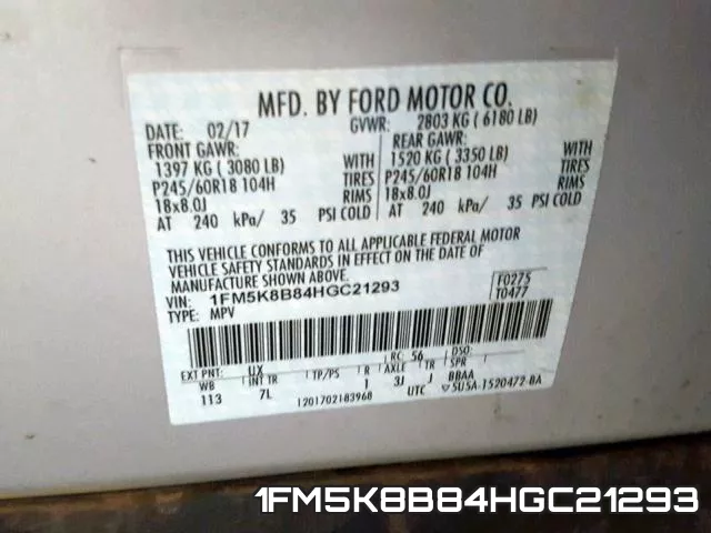 1FM5K8B84HGC21293 фото 2