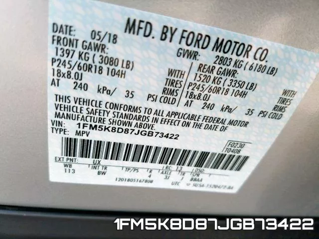 1FM5K8D87JGB73422 фото 2