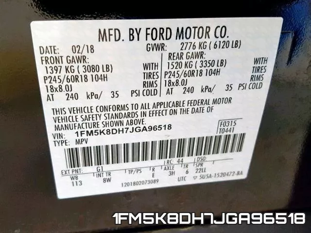 1FM5K8DH7JGA96518 фото 2