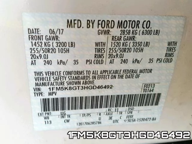 1FM5K8GT3HGD46492 фото 2