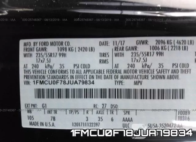 1FMCU0F78JUA79834 фото 10