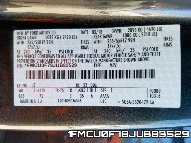 1FMCU0F78JUB83529 фото 2