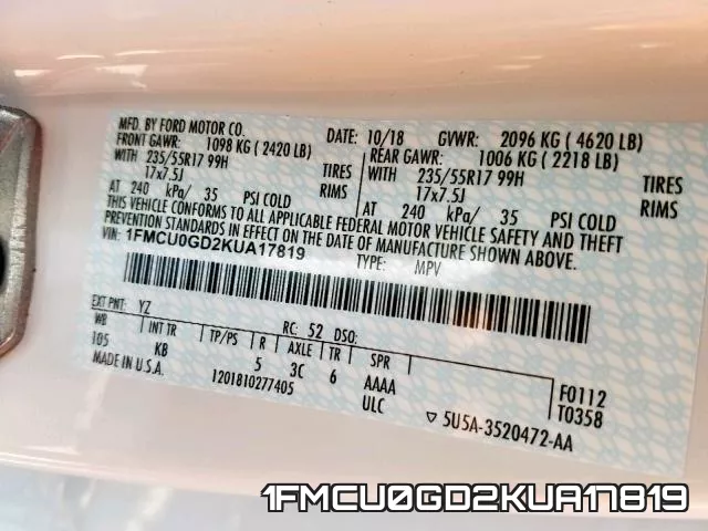 1FMCU0GD2KUA17819 фото 2