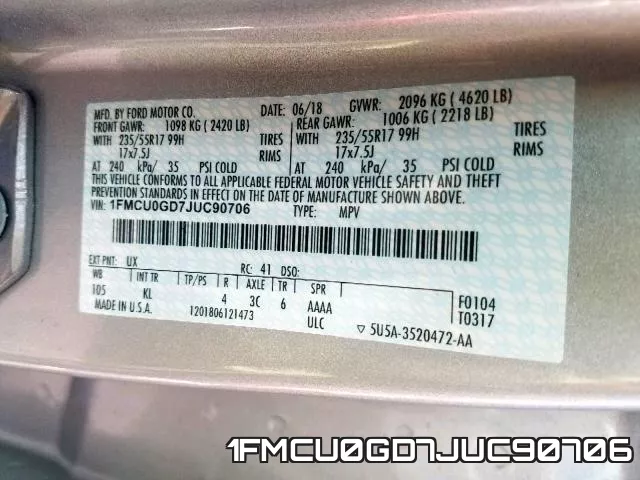 1FMCU0GD7JUC90706 фото 2