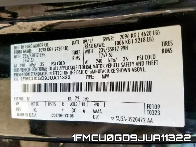 1FMCU0GD9JUA11322 фото 2