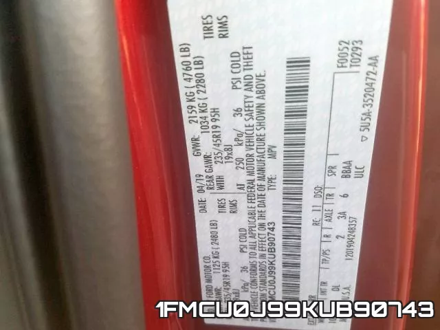 1FMCU0J99KUB90743 фото 2