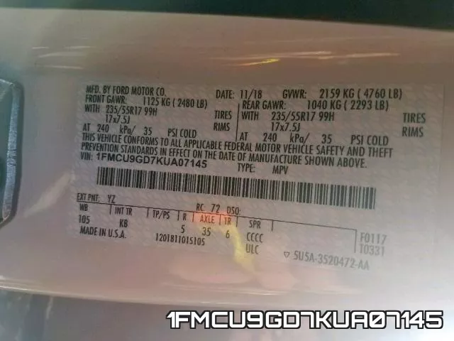 1FMCU9GD7KUA07145 фото 2