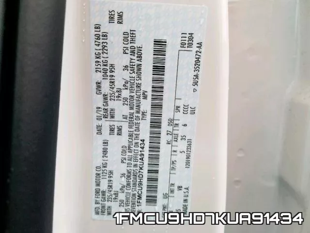 1FMCU9HD7KUA91434 фото 2