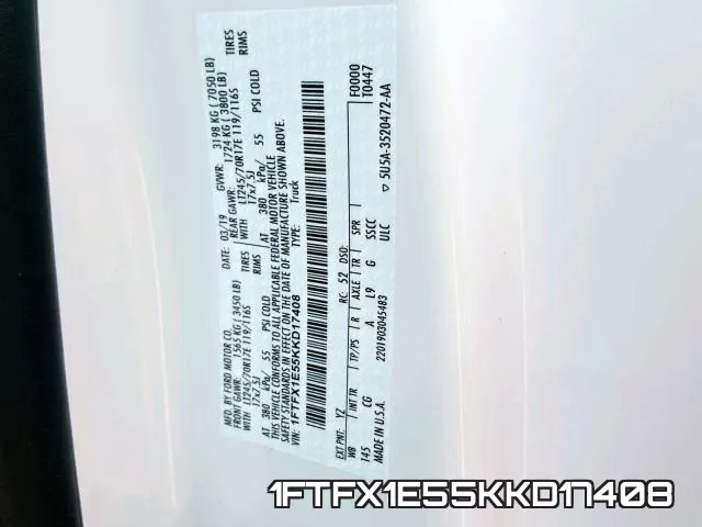 1FTFX1E55KKD17408 фото 2
