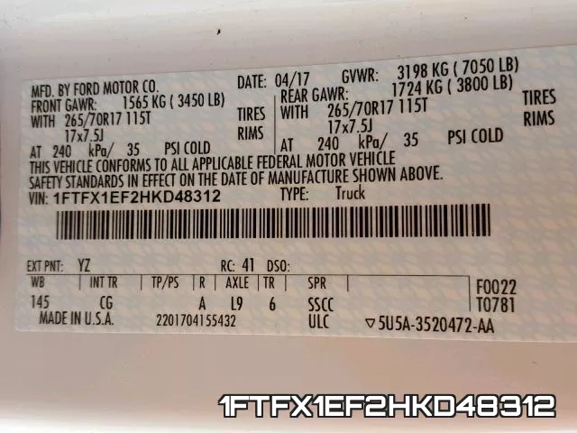 1FTFX1EF2HKD48312 фото 2