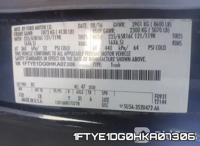 1FTYE1DG0HKA07306 фото 10