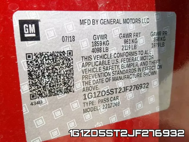 1G1ZD5ST2JF276932 фото 2