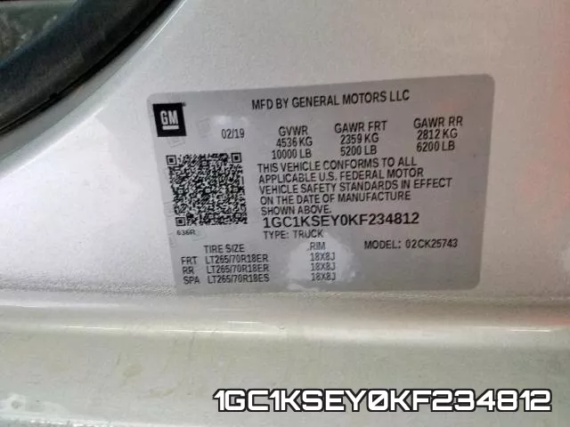 1GC1KSEY0KF234812 фото 2