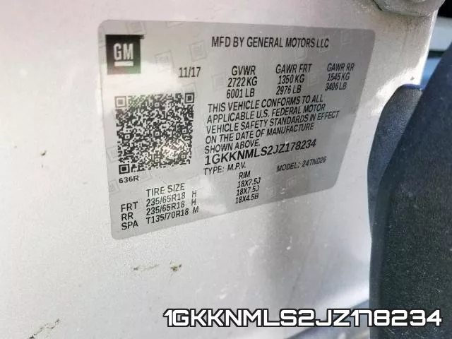 1GKKNMLS2JZ178234 фото 2