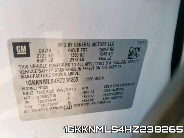 1GKKNMLS4HZ238265 фото 2