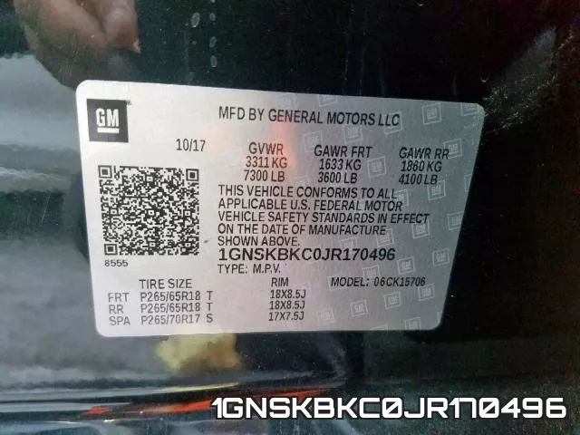 1GNSKBKC0JR170496 фото 2