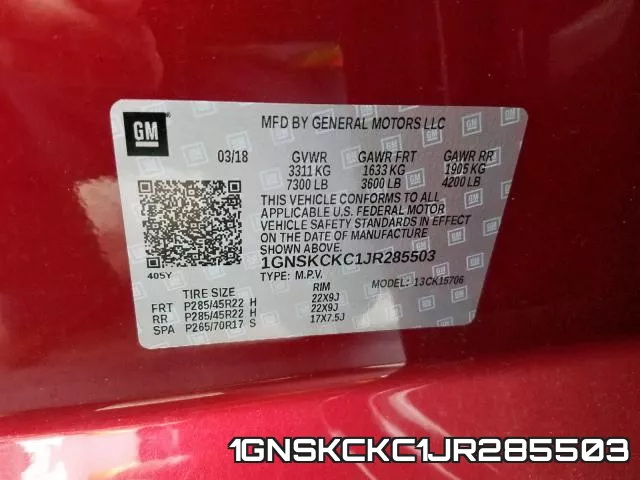 1GNSKCKC1JR285503 фото 2