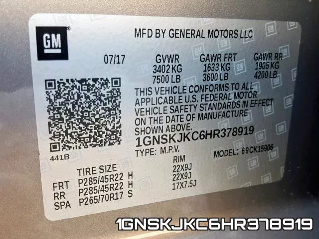 1GNSKJKC6HR378919 фото 2