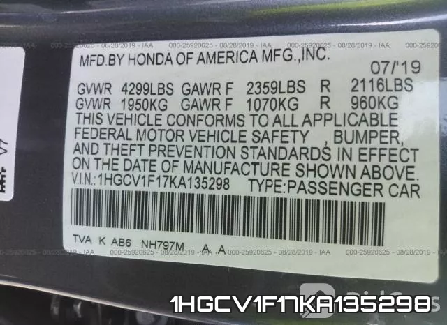 1HGCV1F17KA135298 фото 10