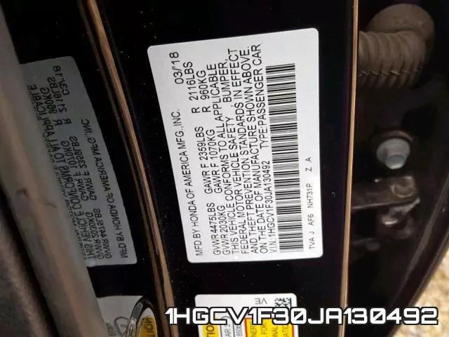 1HGCV1F30JA130492 фото 2