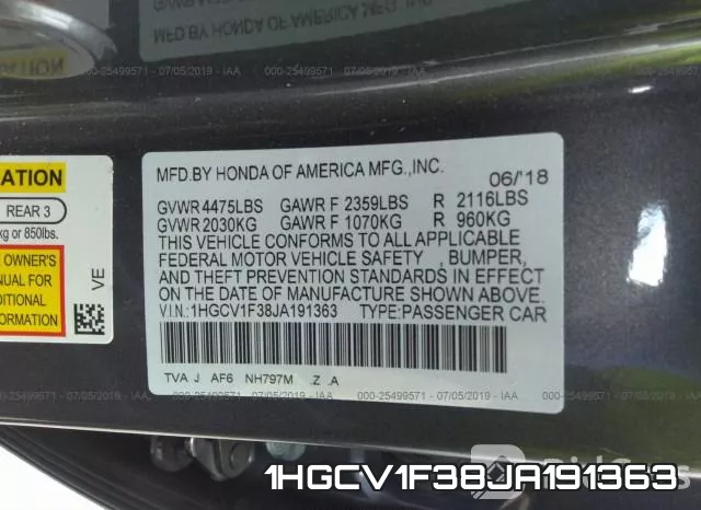 1HGCV1F38JA191363 фото 10