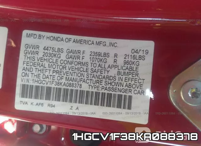 1HGCV1F38KA088378 фото 10