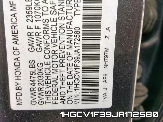 1HGCV1F39JA172580 фото 2