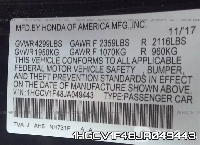 1HGCV1F48JA049443 фото 10