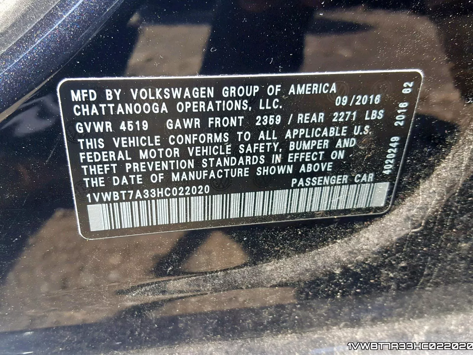 1VWBT7A33HC022020 фото 2