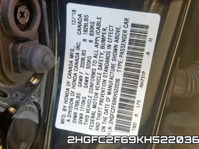 2HGFC2F69KH522036 фото 2