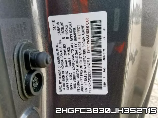 2HGFC3B30JH352715 фото 2