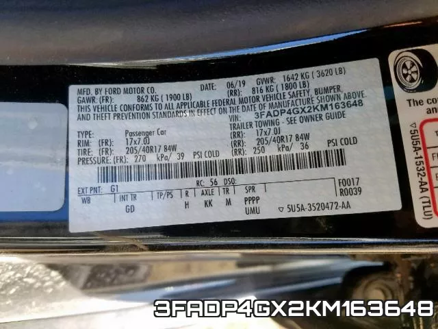 3FADP4GX2KM163648 фото 2