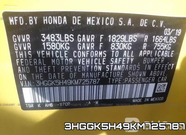 3HGGK5H49KM725787 фото 10
