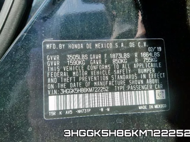 3HGGK5H86KM722252 фото 2