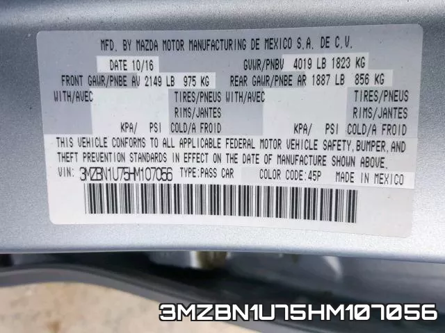 3MZBN1U75HM107056 фото 2