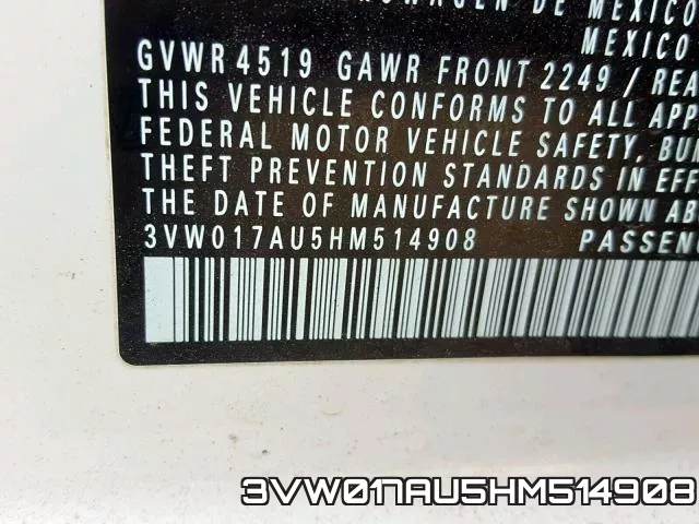3VW017AU5HM514908 фото 2