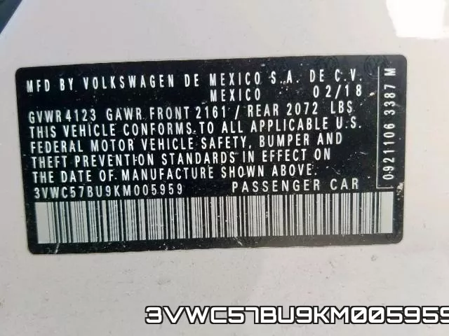 3VWC57BU9KM005959 фото 2