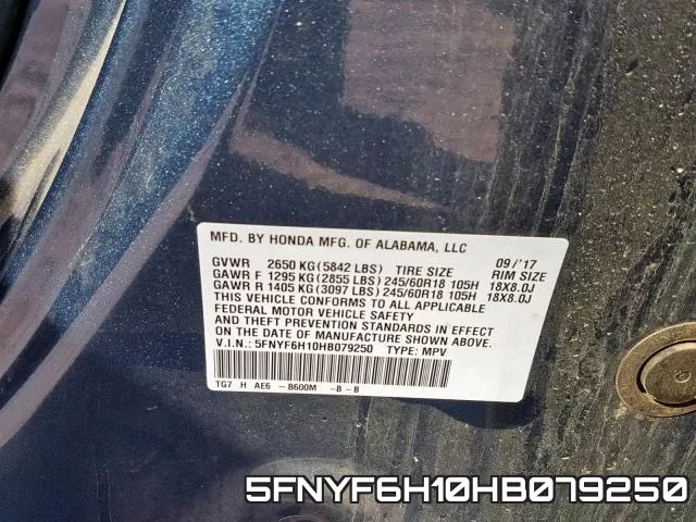 5FNYF6H10HB079250 фото 2