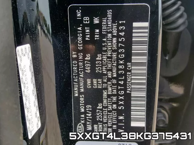 5XXGT4L38KG375431 фото 2