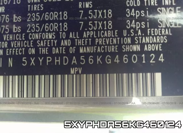 5XYPHDA56KG460124 фото 10