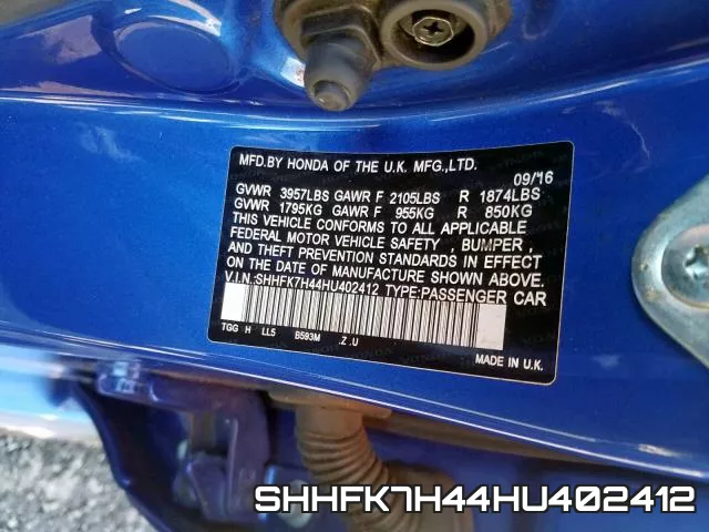 SHHFK7H44HU402412 фото 2