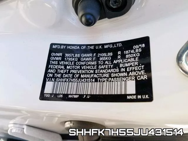 SHHFK7H55JU431514 фото 2